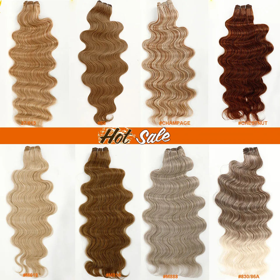 Magicae Blond 27/613 Highlight Ombre Brown High Temperature Synthetic Body Wave Ponytail 30Inch 200g Hair Extensions Wavy Bundle