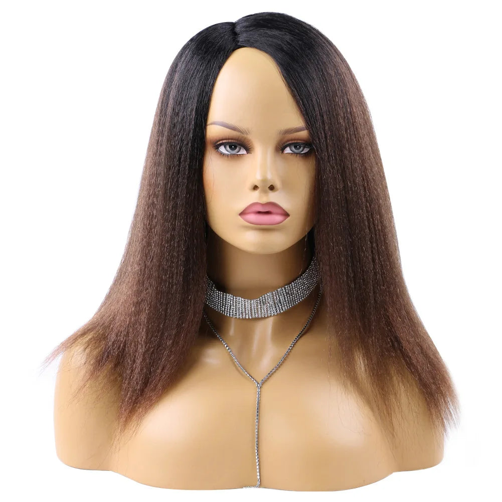 Ombre Synthetic Wig For Women Medium Part Women Kinky Curly Afro Hair Wigs Yaki Straight Wigs Black Natural Female Wigs cosplay