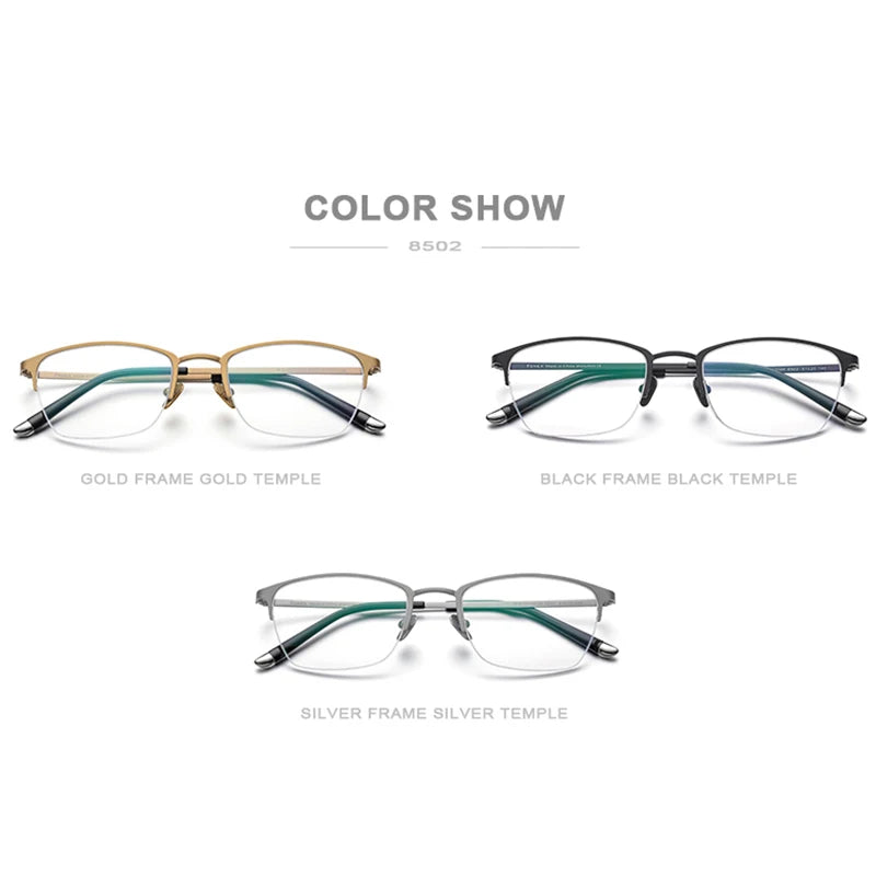 FONEX Pure Titanium Glasses Frame Men Vintage Square Eyewear Women Ultralight Semi-Rimless Half-Rim Japanese Eyeglasses 8502