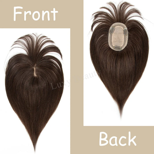 Natural Brown Human Hair Topper With Bangs Women 8X12cm Black Highlights Blonde Skin Scalp Clip in Topper Hair Pieces Human Hair