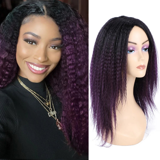 Ombre Synthetic Wig For Women Medium Part Women Kinky Curly Afro Hair Wigs Yaki Straight Wigs Black Natural Female Wigs cosplay