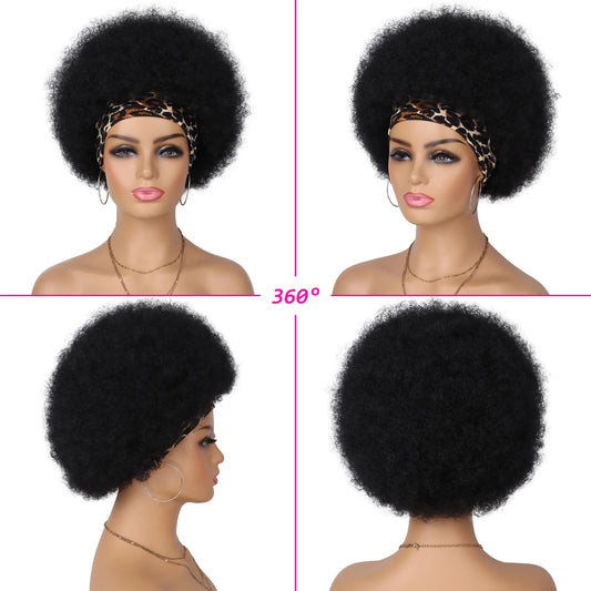 Tereshar Synthetic Short Afro Puff Headband Wigs for Black Women 8inch Afro Puff Hair Kinky Curly Wigs for Daily Party Use