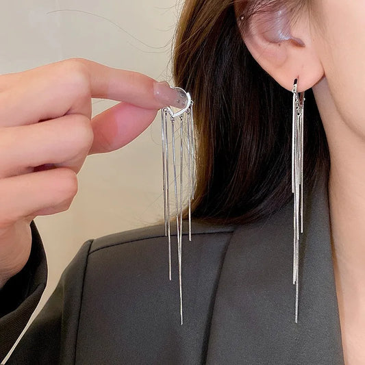925 Silver Needle Korean Fashion Long Chain Tassel Earrings For Women Metal Earing Jewelry 2025 Trending Women's Drop Earrings