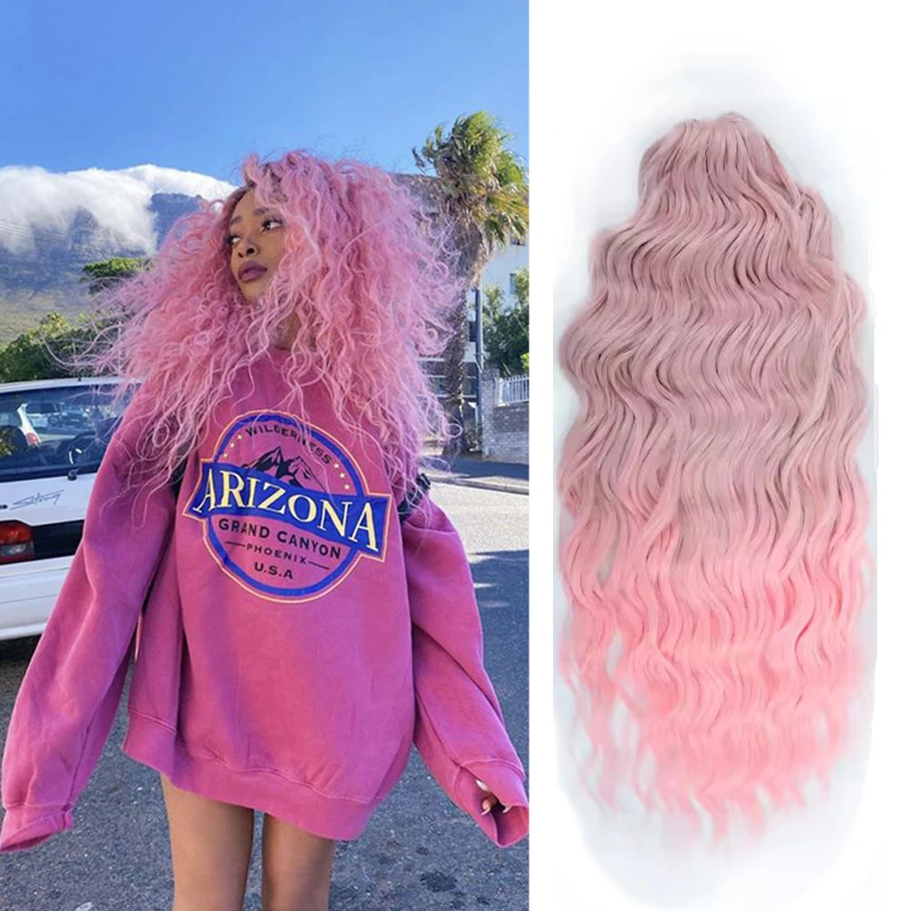 24Inches Pink Water Deep Wave Crochet Braiding 300g Ombre Brown White Synthetic Hair Extension Body Wavy Braids Hair Blond Twist