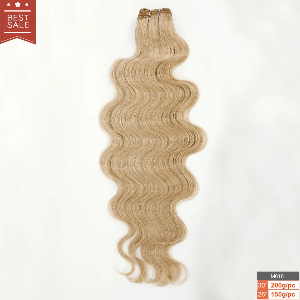 Magicae 30Inches 200 Grams Long Synthetic Hair Weave Ombre 27/ 613 Blond Brown Hair Extensions Body Wave Ponytail Hair Bundles