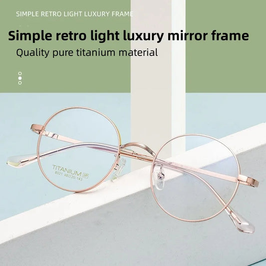 FIRADA Luxury Fashion Eyewear Women's Retro Round Titanium Eyeglasses Optical Prescription Glasses Frame For Men And Women 8021A