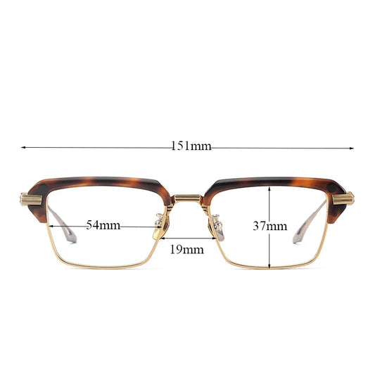 Men's Vintage Craft Tortoise Gold Square Browline Eyeglasses Frame Designer Brand Classial Titanium Optical Glasses for Male