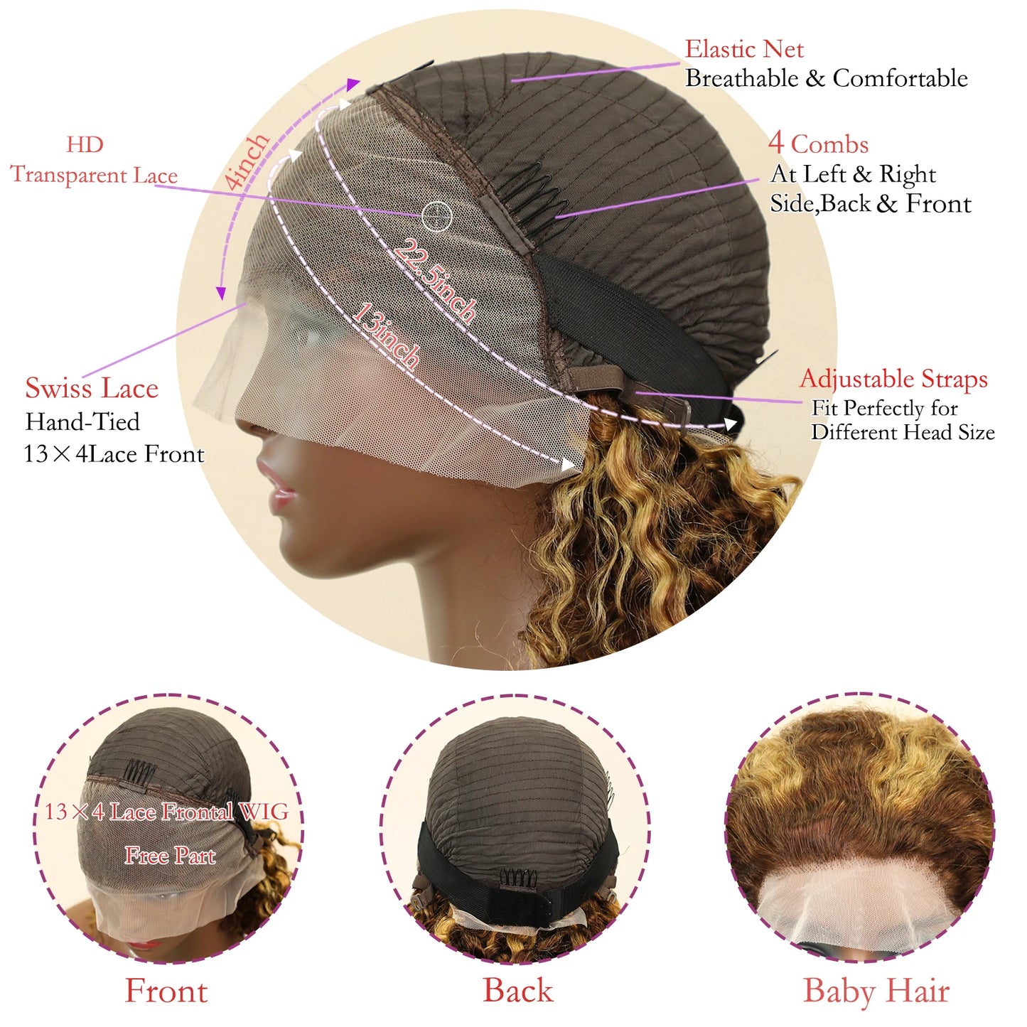 Highlight P4/27 Water Wave 13x4 Brown Blonde Color 210% Short Bob Pre Plucked Wigs Transparent Lace Human Hair Wigs For Women