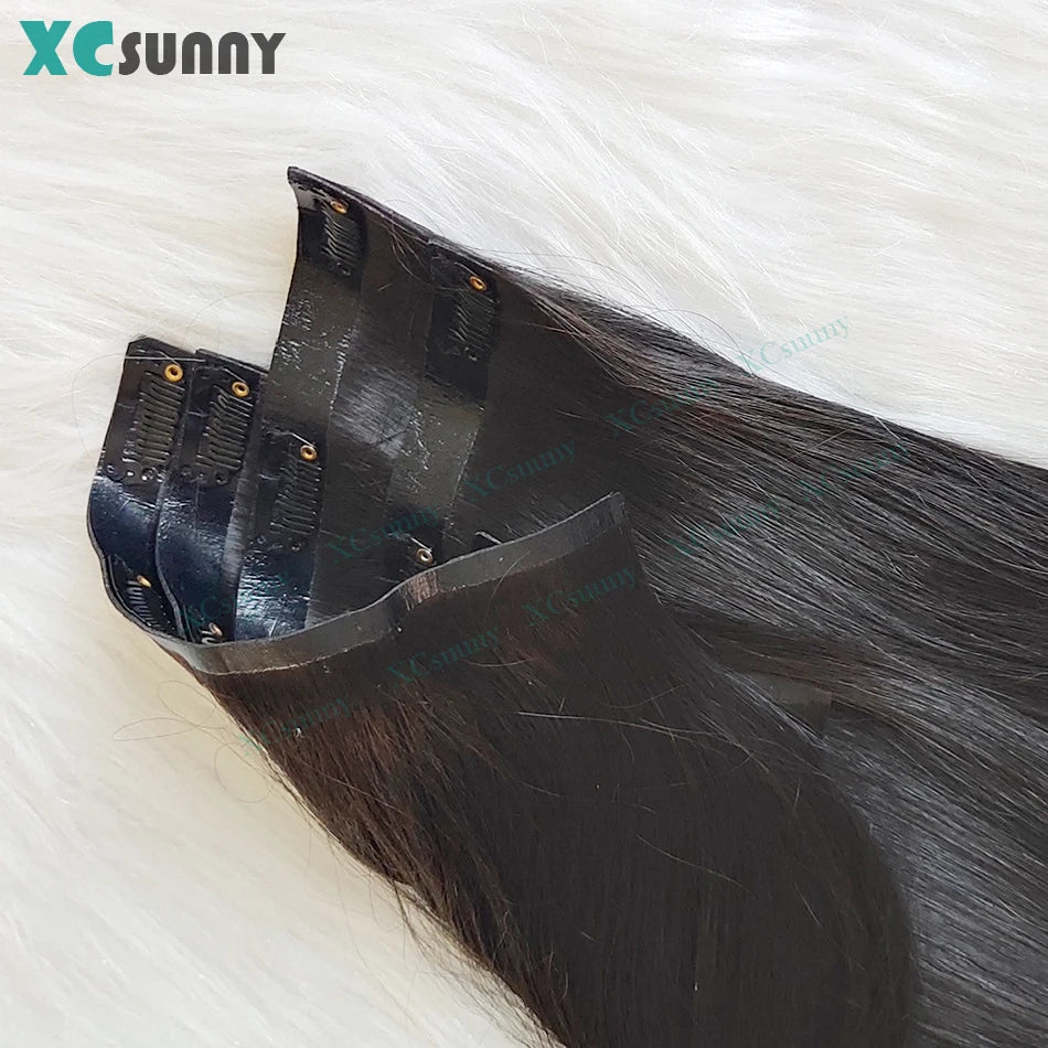 Seamless Straight Clip Ins Human Hair PU Clip In Hair Extensions Human Hair Double Drawn Skin Weft Clip In For Women 100g-240g