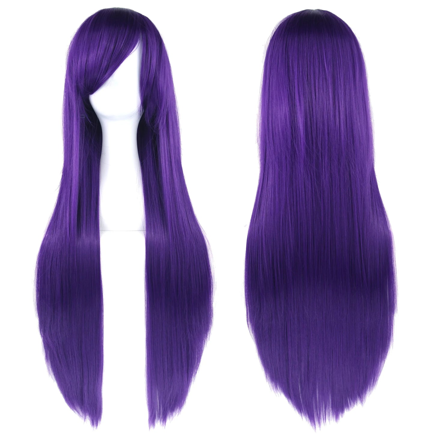 80cm Long Synthetic Hair White Purple Cosplay Wigs Party Black Hair for Women Straight Wig Hairpiece