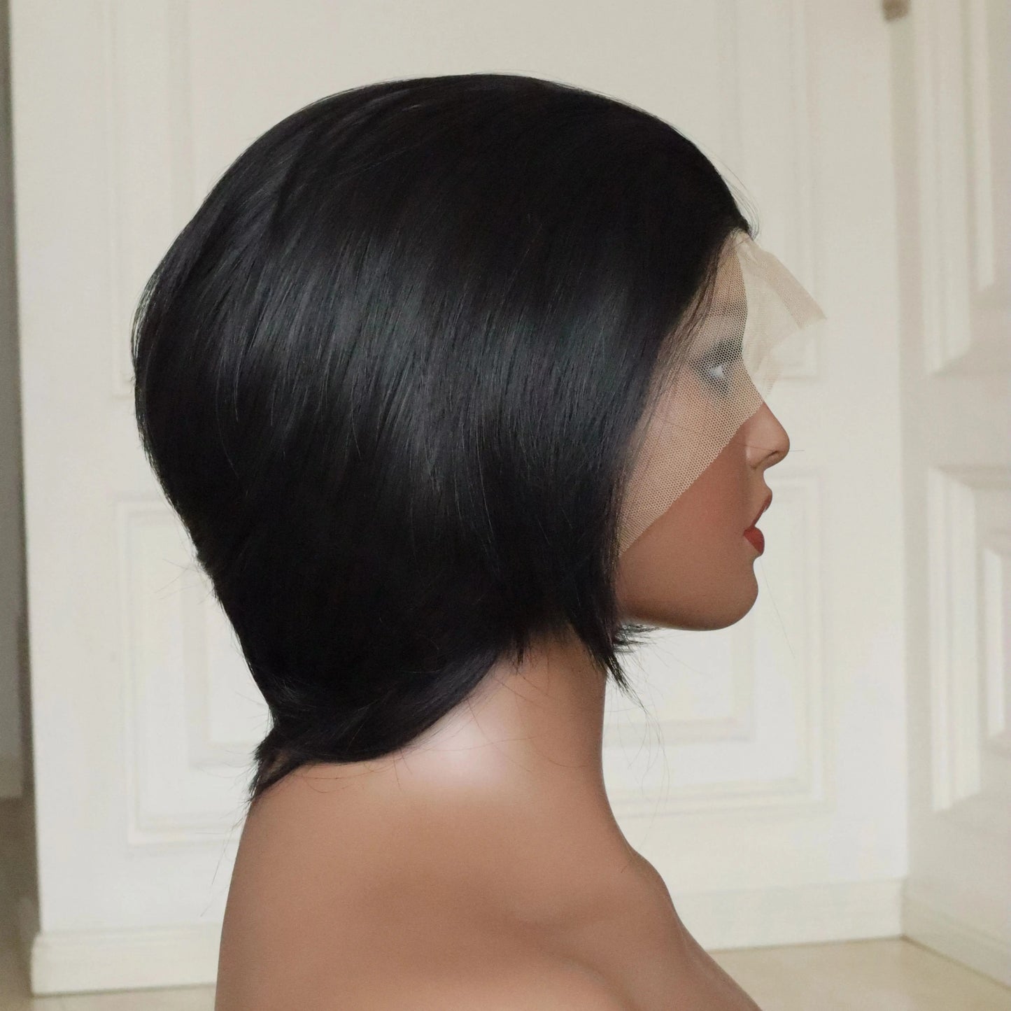 Short Bob Cut Synthetic Lace Front Wig for Women Cosplay Wigs 6 Inch Natural Hairline Black Glueless 13x4 Lace Wig for Men Party