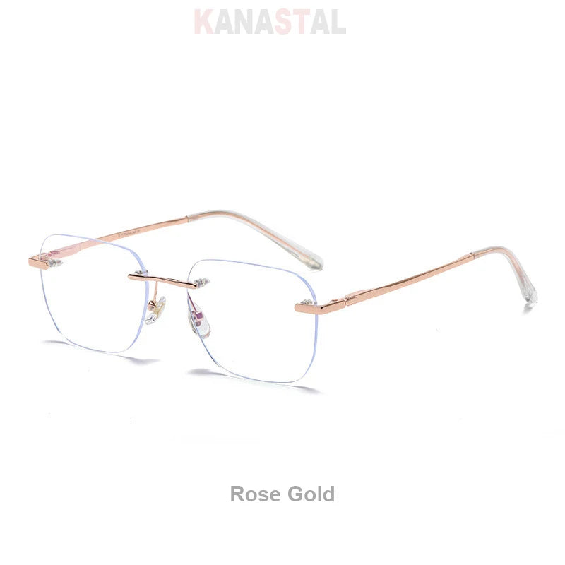 Men Titanium Rimless Eyeglasses Frame Blue Light Blocking Glasses Women Anti Fatigue Lenses Prescription Myopia Reading Eyewear