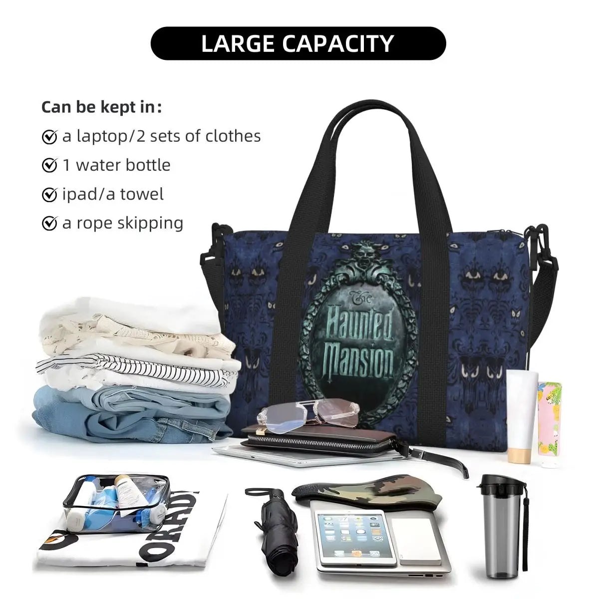 Custom Haunted Mansion Logo Groceries Shopping Tote Bags Women Large Capacity Halloween Grimace Ghosts Gym Beach Travel Bags