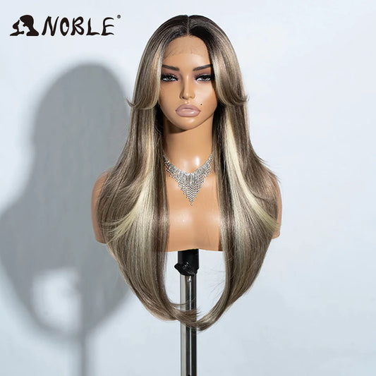 Noble Synthetic Lace Front Wig 26" Straight Ombre lace Cosplay Wig Lace Part Wig Blonde Wigs For Women Wig synthetic Lace Wig