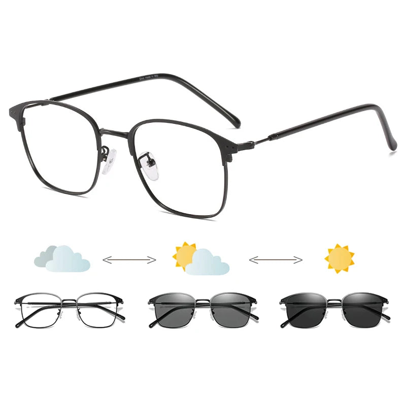 Fashion Square Anti-Blue Light Glasses Men Women Vintage Metal Photochromic Glasses Classic Anti Radiation Computer Eyeglasses