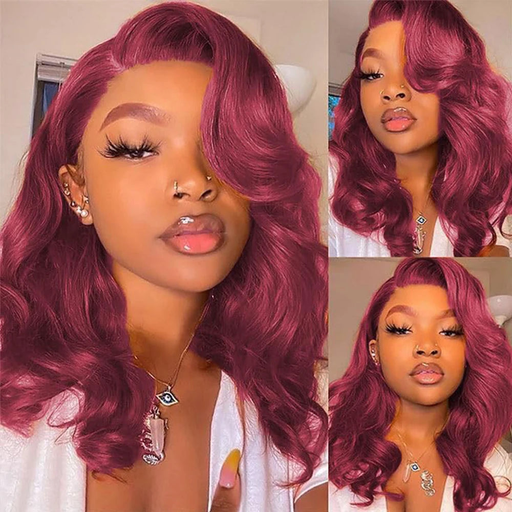 Burgundy Straight Short Bob Wig Human Hair Blonde 613 Lace Front Human Hair Wigs 13x4 HD Transparent Lace Frontal Wig for Women