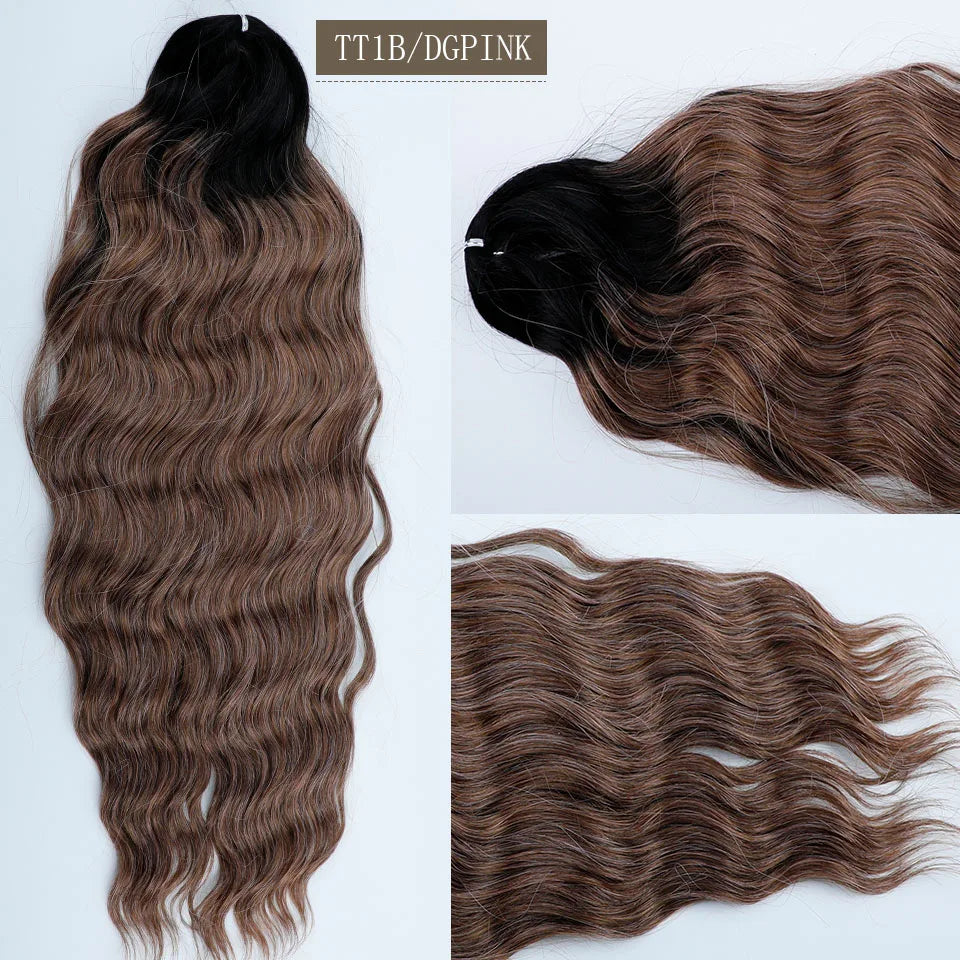 24Inches Pink Water Deep Wave Crochet Braiding 300g Ombre Brown White Synthetic Hair Extension Body Wavy Braids Hair Blond Twist