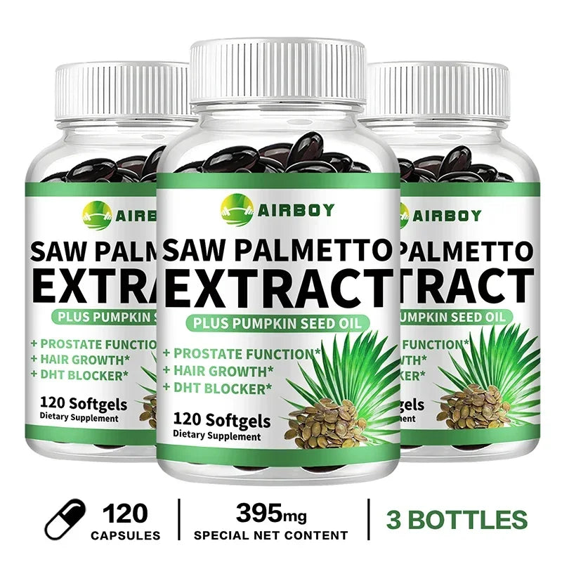 Saw Palmetto Capsules - with Pumpkin Seed Oil - Promotes Prostate Health, Urinary Tract Support, Relieves Hair Loss