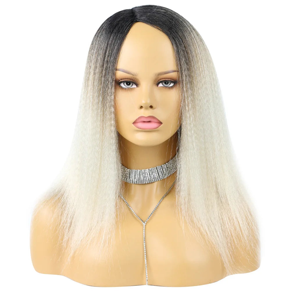 Ombre Synthetic Wig For Women Medium Part Women Kinky Curly Afro Hair Wigs Yaki Straight Wigs Black Natural Female Wigs cosplay