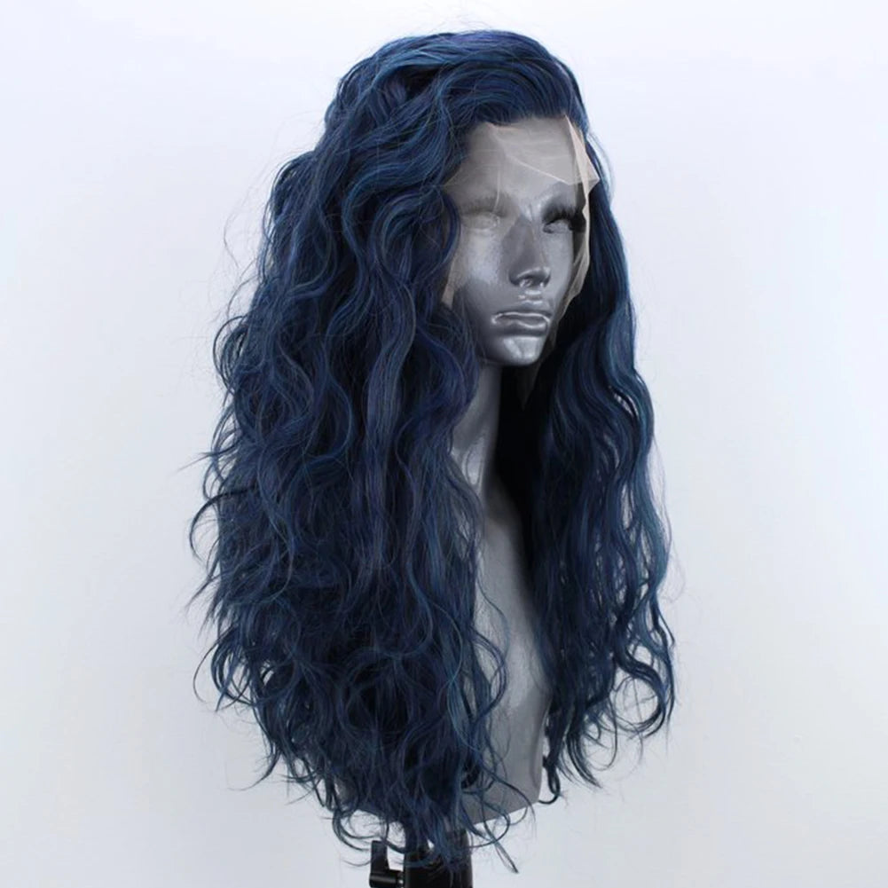Light Blue Wig Synthetic Lace Front Wig Free Long Loose Curly Lace Wigs Glueless Synthetic Hair Wig Blue Cosplay Wig