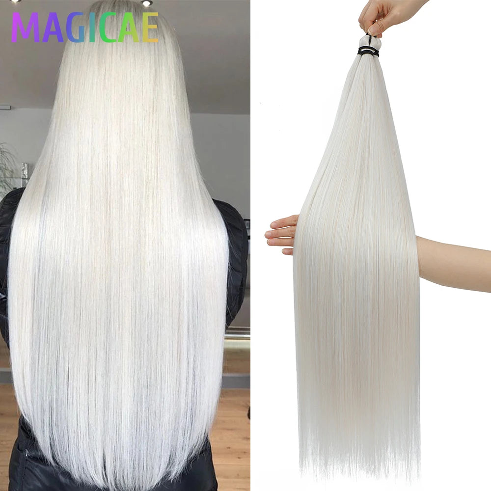 Magicae Braiding 28inches Hair 72cm Heat Resistant Ash Blonde Ombre Brown Sliver White 60# Cold Fusion Micro Crochet Hair Weave