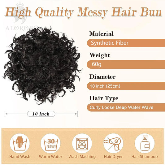 Curly Elastic Drawstring Hair Bun Wave Messy Bun Large Full Hair Bun Hairpiece Short Synthetic Ponytail Extension for Women