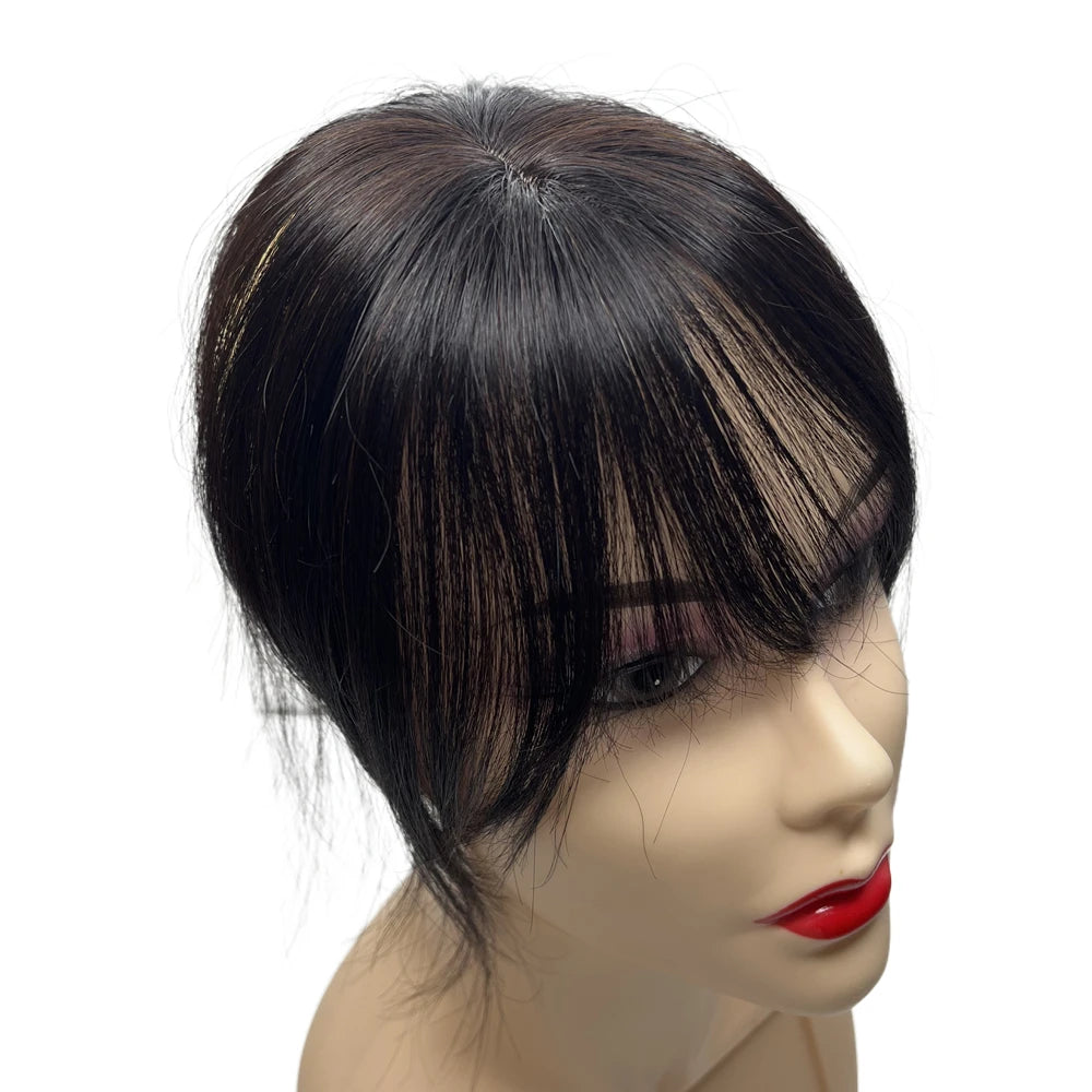 7x8cm Slik Base Human Hair Toppers For Women Clip In Topper With 3D Air Bangs Hairpieces for Hair Loss Volume Cover Grey Hair