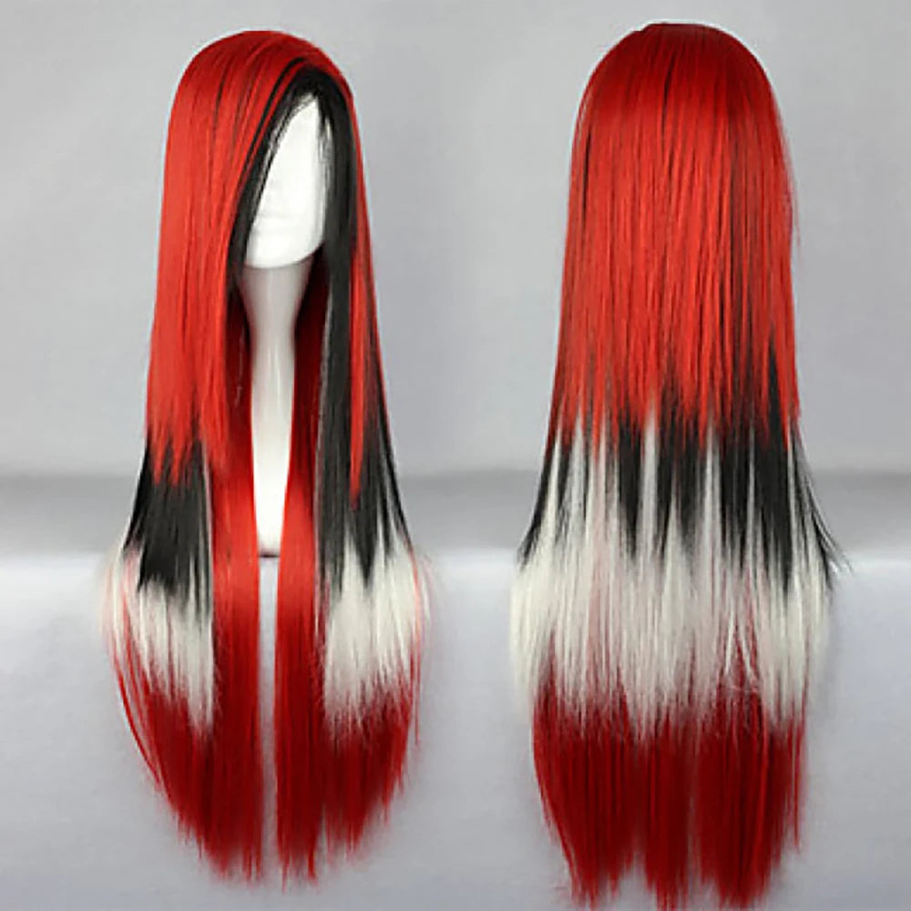 Soowee Synthetic Hair Ombre Rainbow Cosplay Wig with Bangs Red Yellow Purple Green Blue Wigs for Black Women