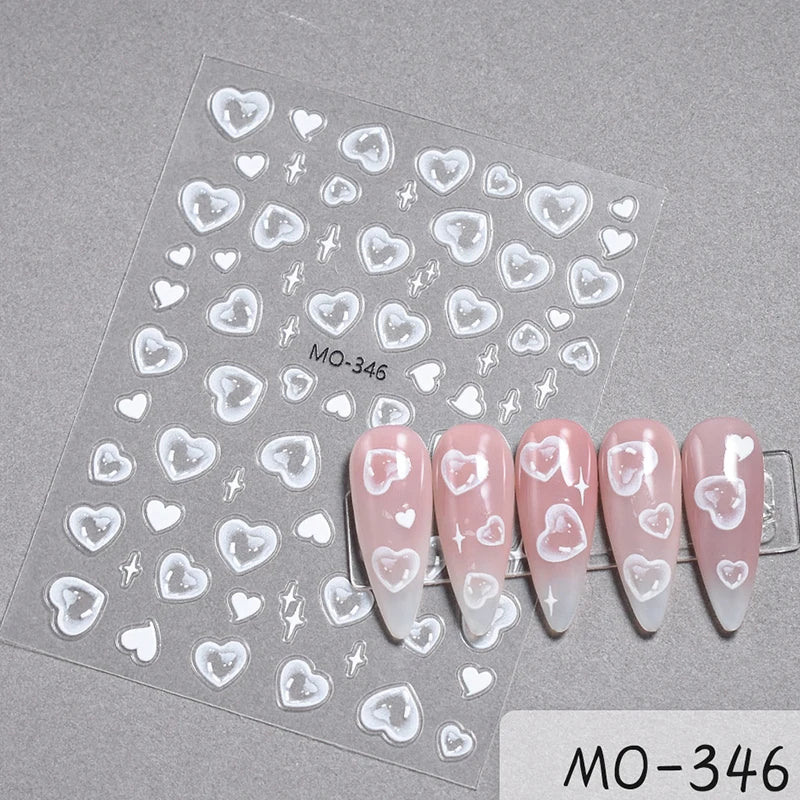 5d Embossed Nail Art Stickers Golden Lines Semi-Transparent Purple Blue Flowers Decals Decorations For Nail Tips Manicures