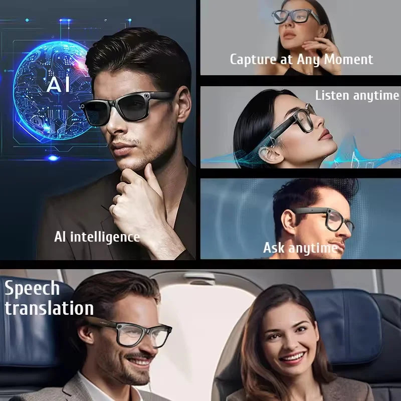 2025 AI Smart Glasses with 8MP Camera Video Recording 100+ Languages Translation Sunglasses Bluetooth Call Music Play Men Women