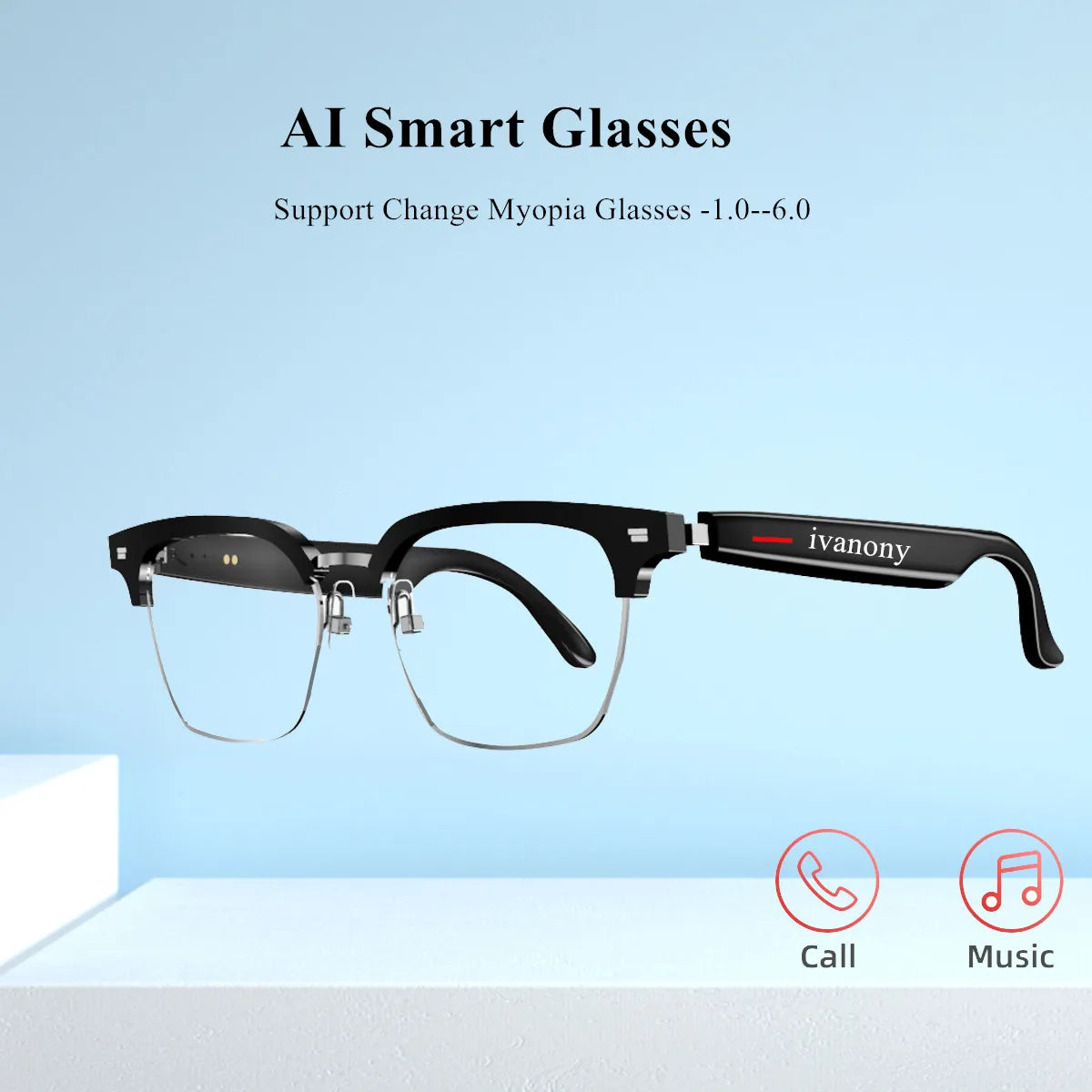 Smart Glasses Translate Language Support Custom Myopia Lens Navigation Voice Assistant Listen Songs AI Smart Glasses Translator
