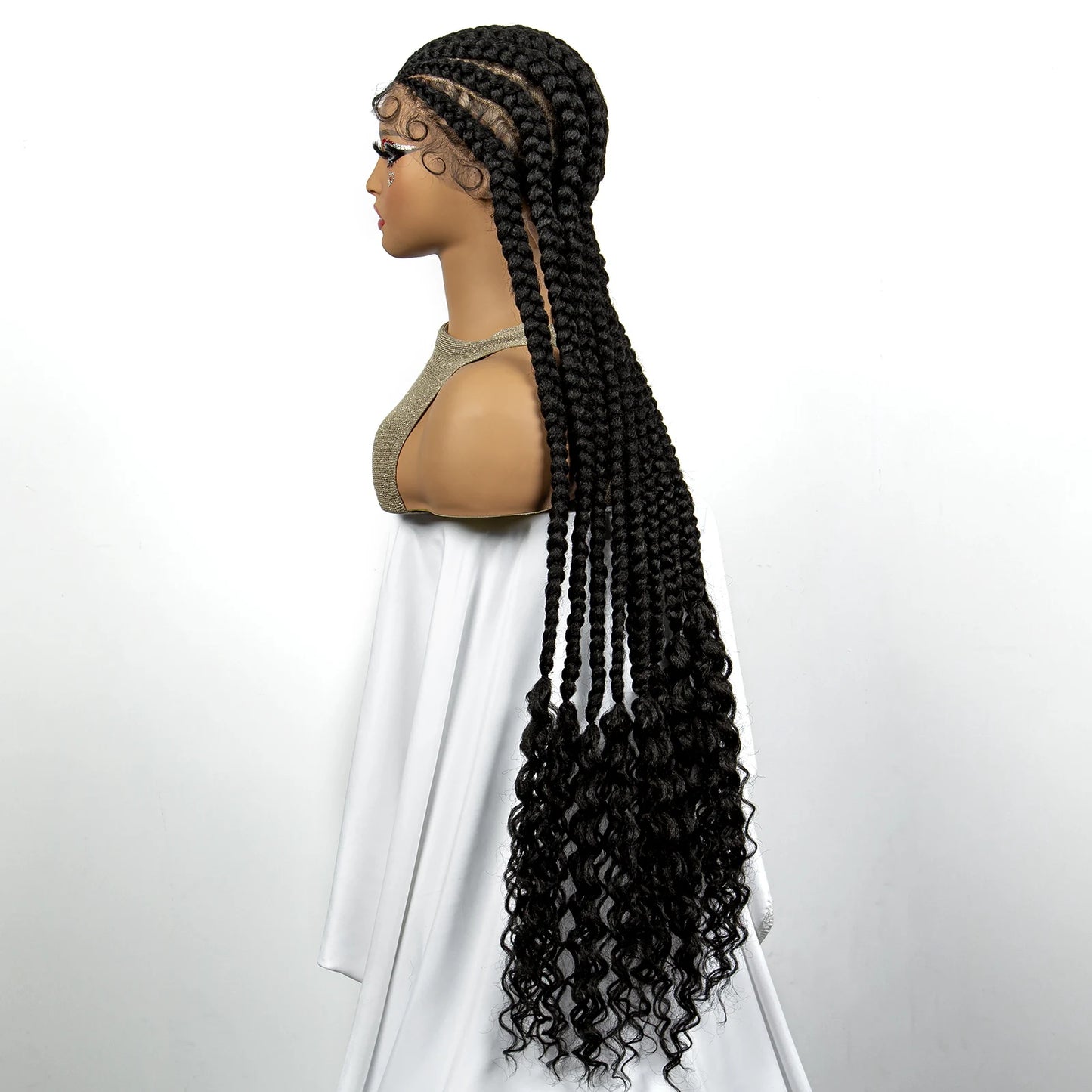 Synthetic Full HD Lace Braided Wigs with Baby Hair Curly Box Braids Wig for Black Women 38 Inches Lace Frontal Cornrow Hair Wig