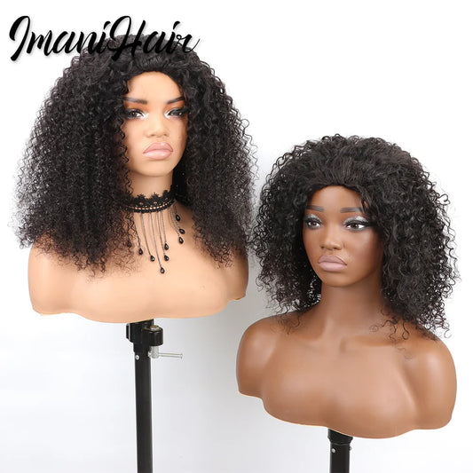 210% Half Wigs Human Hair Kinky Curly Headband Wig Upgrade 3 IN 1 Half Wig With Drawstring Seamless Clip Ins Flip Over Wig