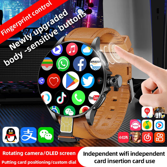 HOT GT200 Smart Watch 4G Android 10.0 System GPS WIFI SIM Card 1.95'' AMOLED Screen Rotating camera Touch encoder Smartwatch Men