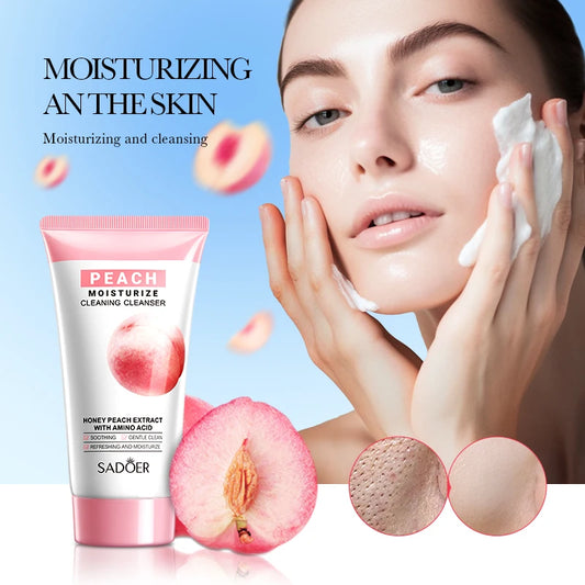 SADOER Peach Green Tea Lemon Facial Cleanser Face Wash Foam Face Cleanser Moisturizing Deep Cleansing Facial Skin Care Cleanser