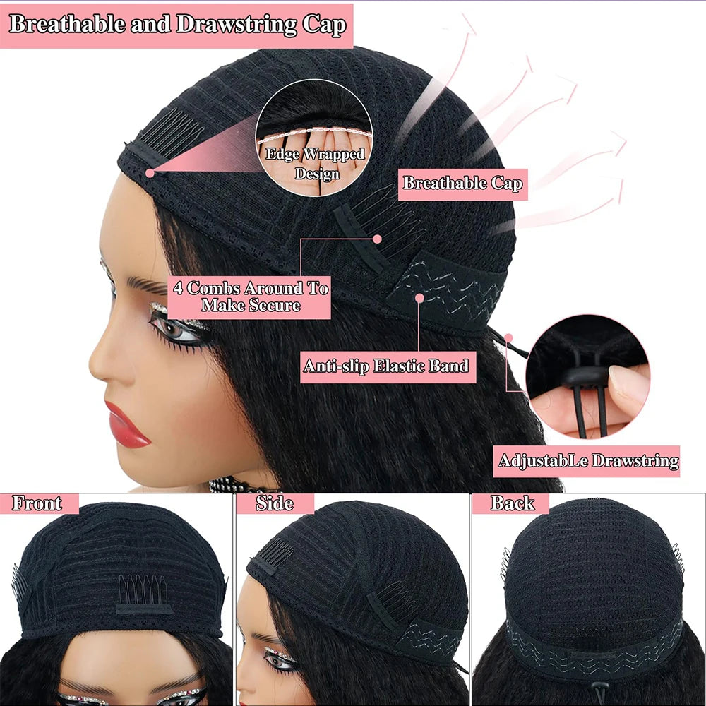 Kinky Straight 3 IN1 Half Wigs Human Hair Pull & Go Real Glueless Half Wigs Human Hair Curly 36 Inches Half Wigs Human Hair