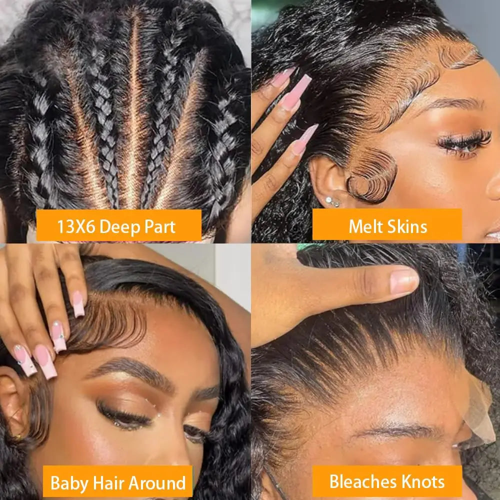 Deep Curly 13x6 HD Transparent Lace Front Human Hair Wigs 34inch PrePlucked Brazilian Deep Wave 13x4 Lace Frontal Wig For Women