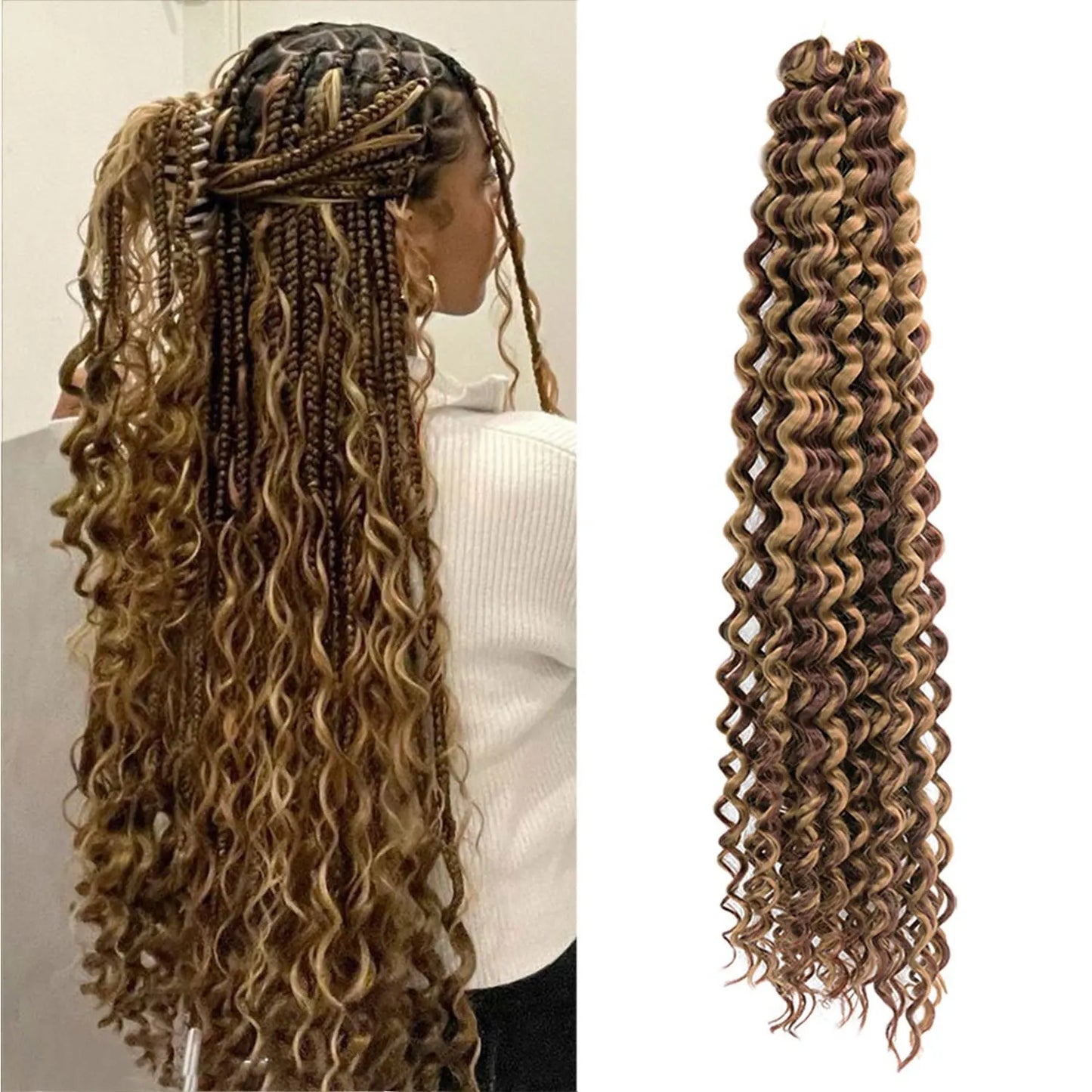 Deep Wavy Twist Crochet Hair Boho Braid Hair Synthetic Curly Hair Crochet Braids High Temperature Fiber Braiding Hair Extensions