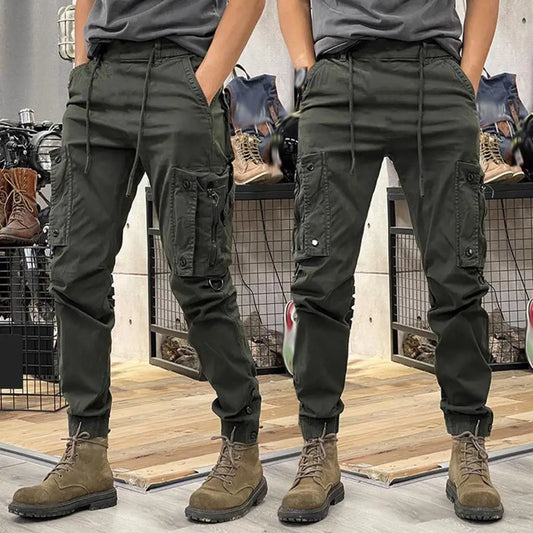 Cargo Pants for Mens Elastic Casual Trousers Zipper Multi-Pocket Joggers