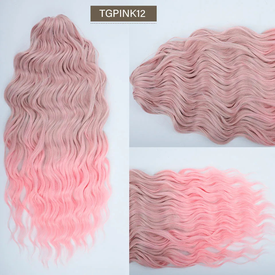 24Inches Pink Water Deep Wave Crochet Braiding 300g Ombre Brown White Synthetic Hair Extension Body Wavy Braids Hair Blond Twist