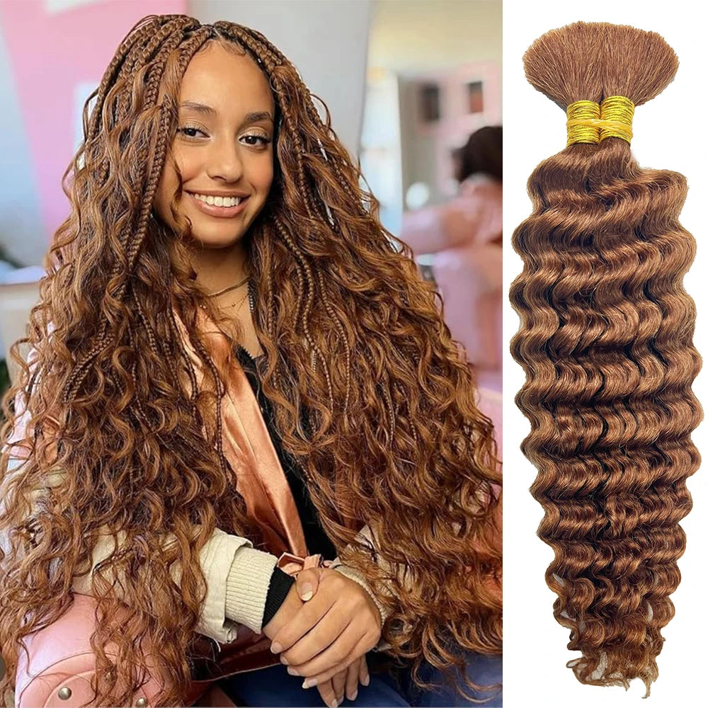 Deep Wave Bulk 100% Human Hair Braiding Blonde Ginger Curly Brazilian Hair for Human Hair Extensions for Micro Braiding No Weft