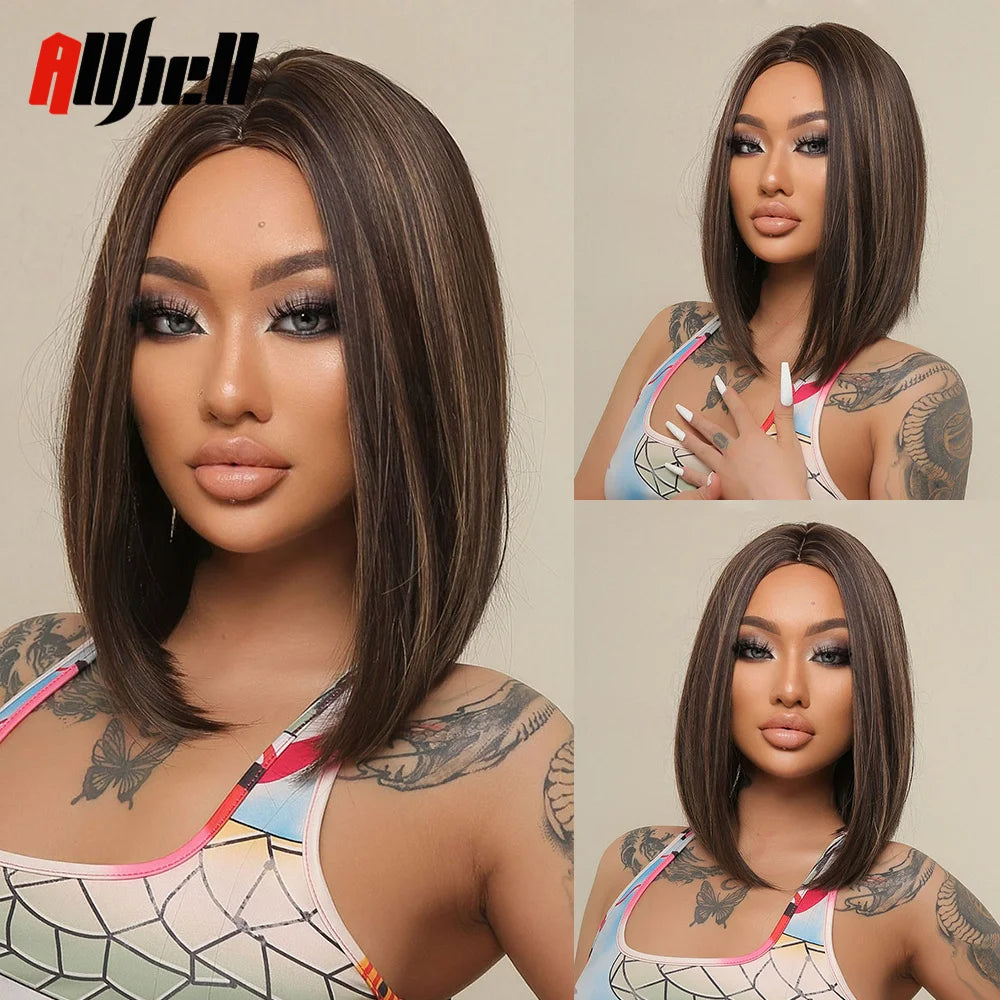 Short Copper Ginger Synthetic Natural Wavy Wigs Hair Orange Halloween Bob Wig with Bangs Heat Resistant for Women Cosplay Wig
