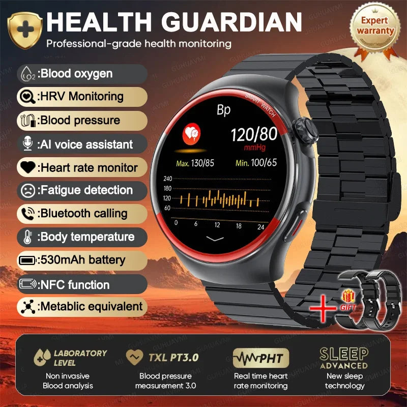 2025 NEW AI Medical Diagnosis Blood glucose Smart Watch Blood pressure NFC Heart rate Bluetooth Call SOS Health Smartwatch Men