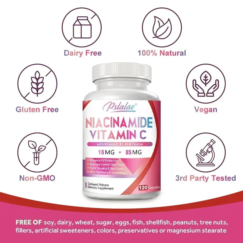 Niacinamide Vitamin C - Supports Skin Cell and Brain Health, Skin Repair, Boosts Metabolism and Nerve Function Supplement