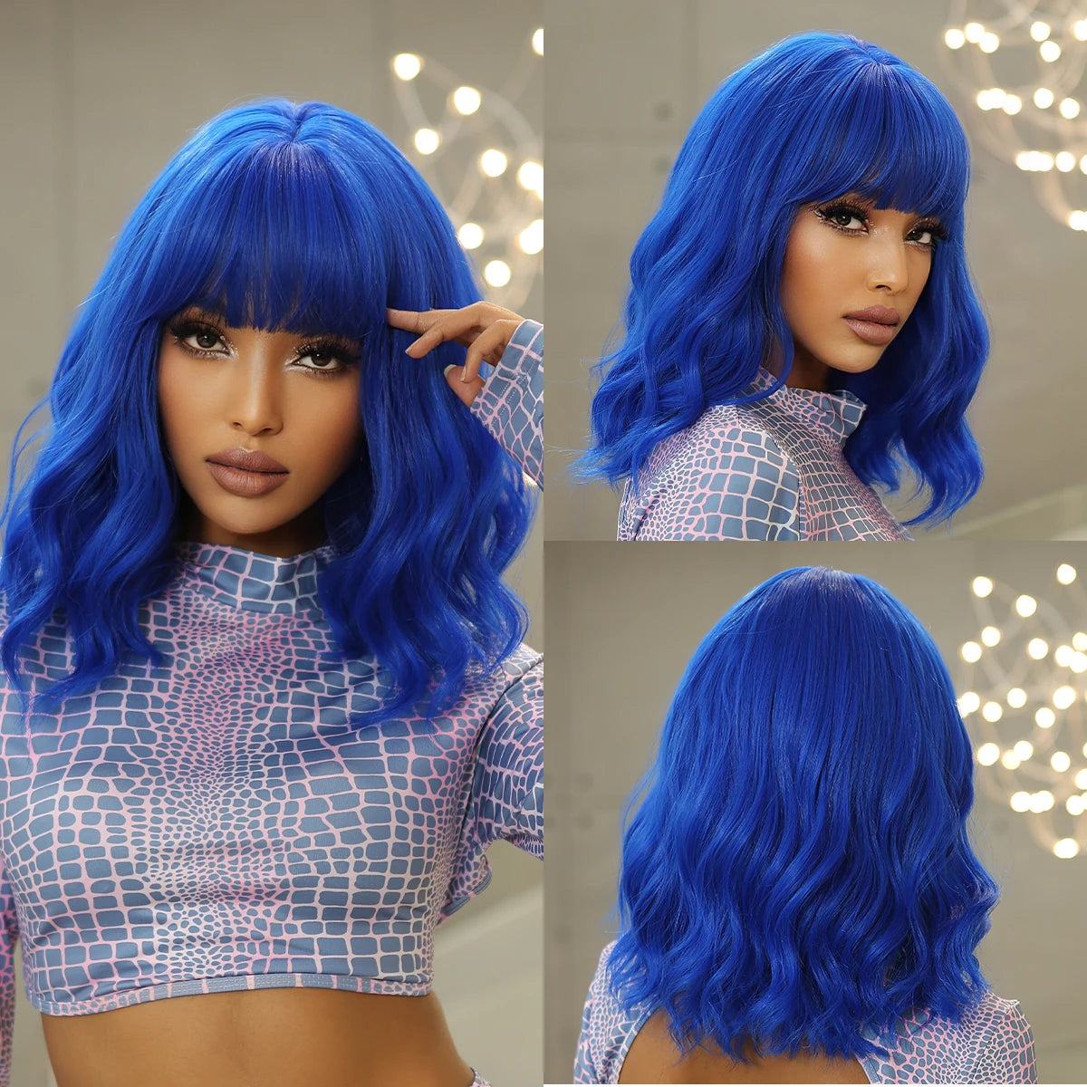 Short Curly Bob Cut Synthetic Wigs with Bangs Light Ginger Orange Water Wave Wig for Black White Women Halloween Heat Resistant