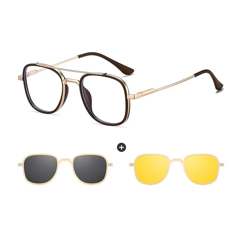 COHK Metal 3 In 1 New Style Folding Magnet Clip On Glasses Frame Trend Polarized Sunglasses Men Optical Computer Eyewear UV400