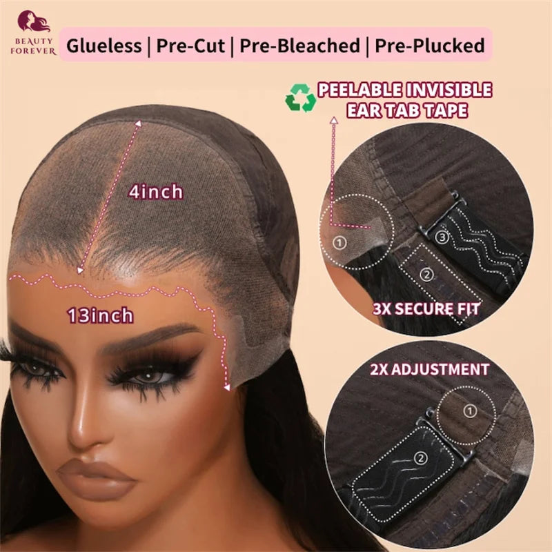 Beautyforever 13x4 Lace Frontal Glueless Human Hair Wig Water Wave 7x5 Bye Bye Knots Glueless Wig With Drawstring Ready to Wear