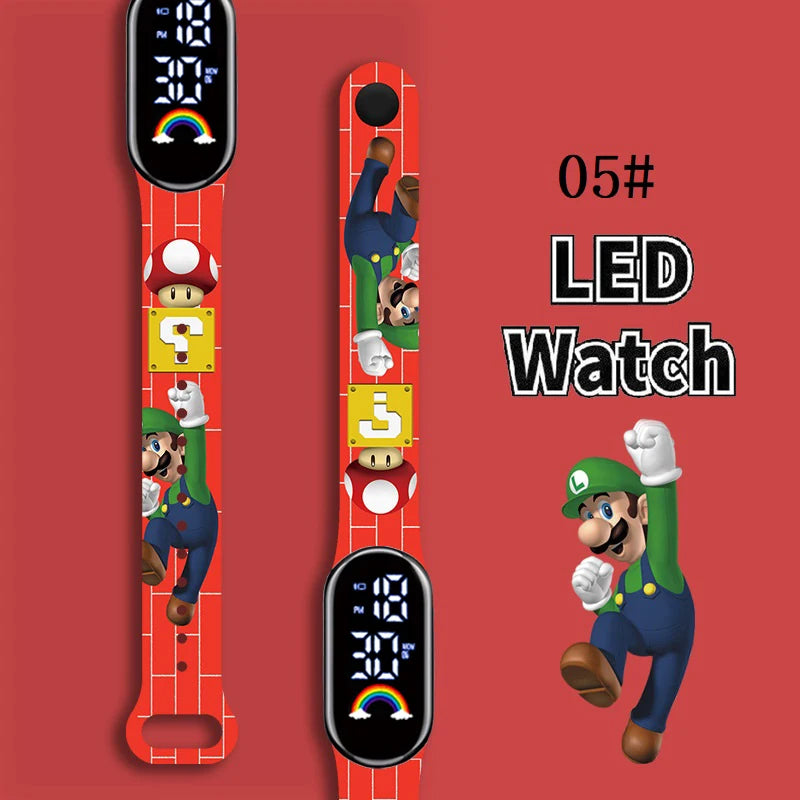 Mario Bros Children's Watches Action Figures Luigi Princess Peach Yoshi Bowser kids Sport Wristband Waterproof Digital Watch