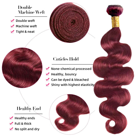 99J Human Hair Bundles Wine Red Bundles Burgundy Body Wave Human Hair Bundles Brazilian Unprocessed Virgin Hair Burgundy Bundles