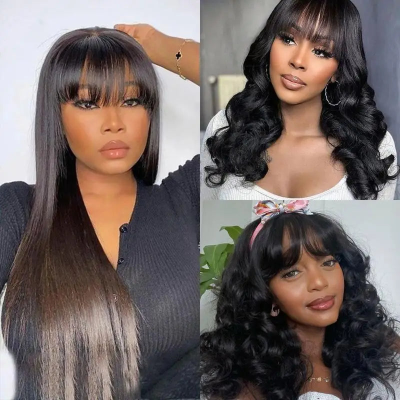 Alipearl Hair Body Wave Glueless Wig With Bangs 5x5 Lace Closure Wig Human Hair Ready To Go Wig
